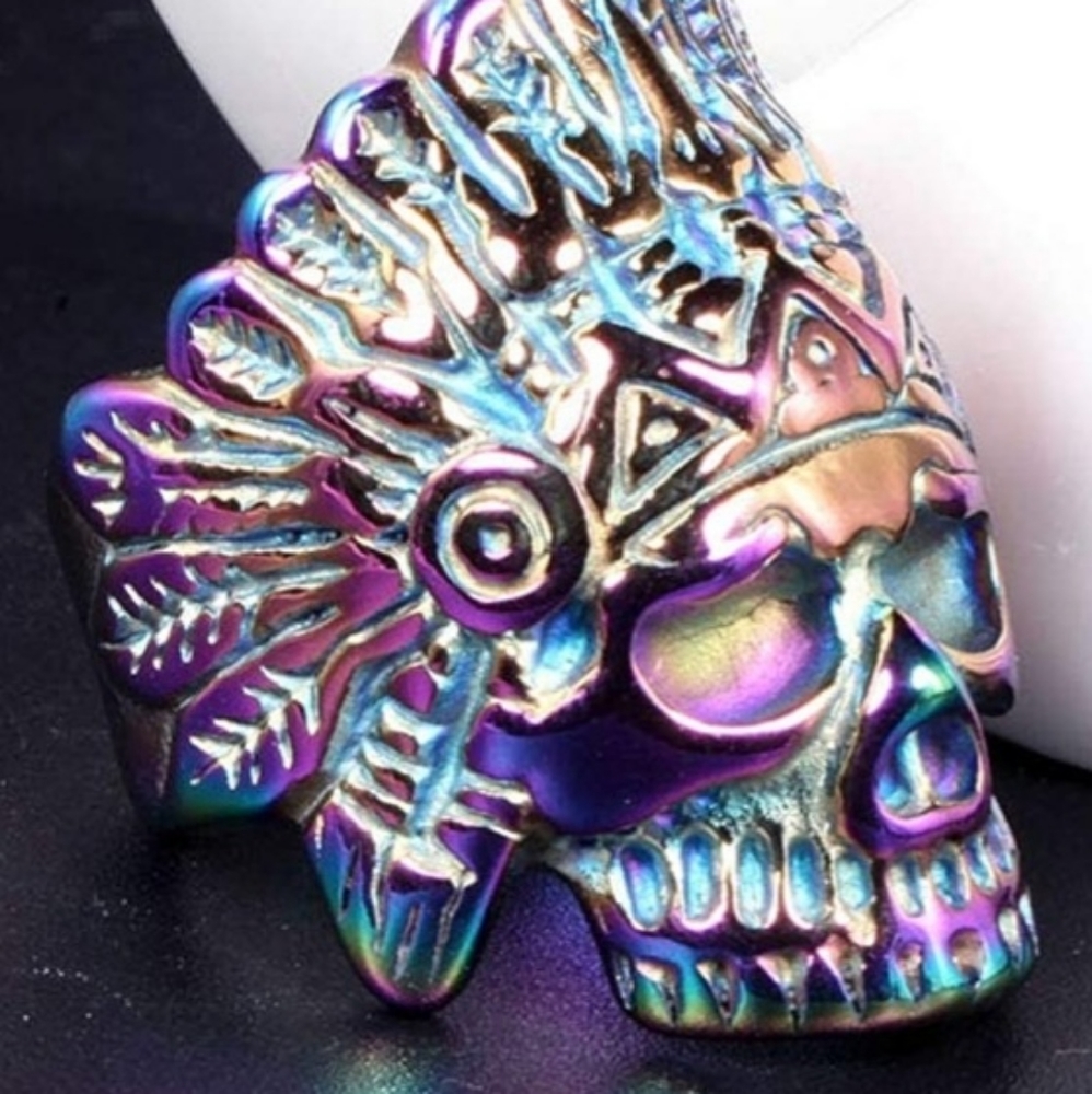 Stainless Steel Indian Chief skull Ring various sizes AND colors in this